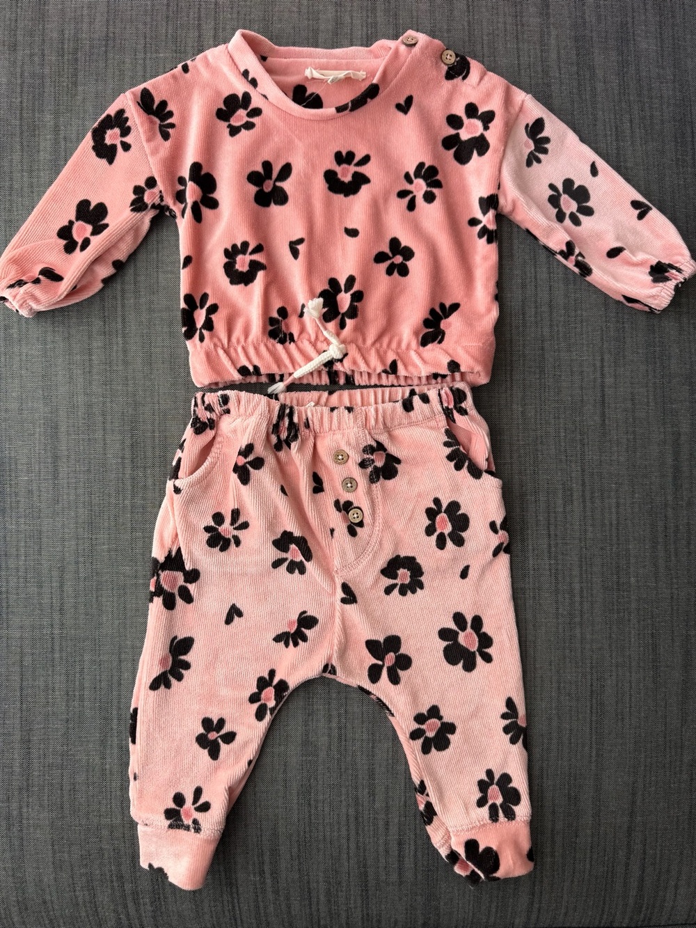 Jessica Simpson Velvety Pink Baby Two-Piece Set with Pockets